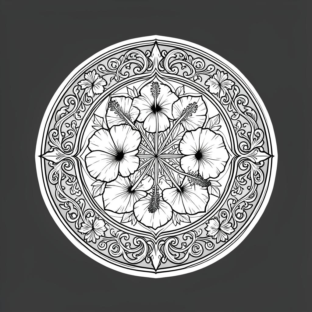 Black and white hibiscus mandala printable wall art